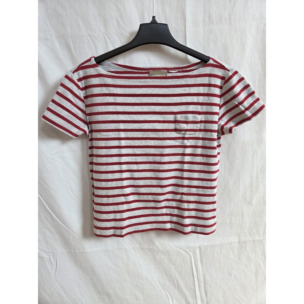 VTG Liz Claiborne Lizwear Striped Boatneck Nautical Preppy Parisian Top M/L